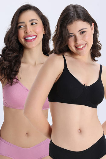 Buy Zivame Double Layered Non Wired 3/4th Coverage Tshirt Bra (Pack of 2) - Multicolor